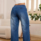 Jean denim à taille élastiquée et jambes larges pour femme