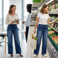 Jean denim à taille élastiquée et jambes larges pour femme
