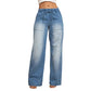 Jean denim à taille élastiquée et jambes larges pour femme