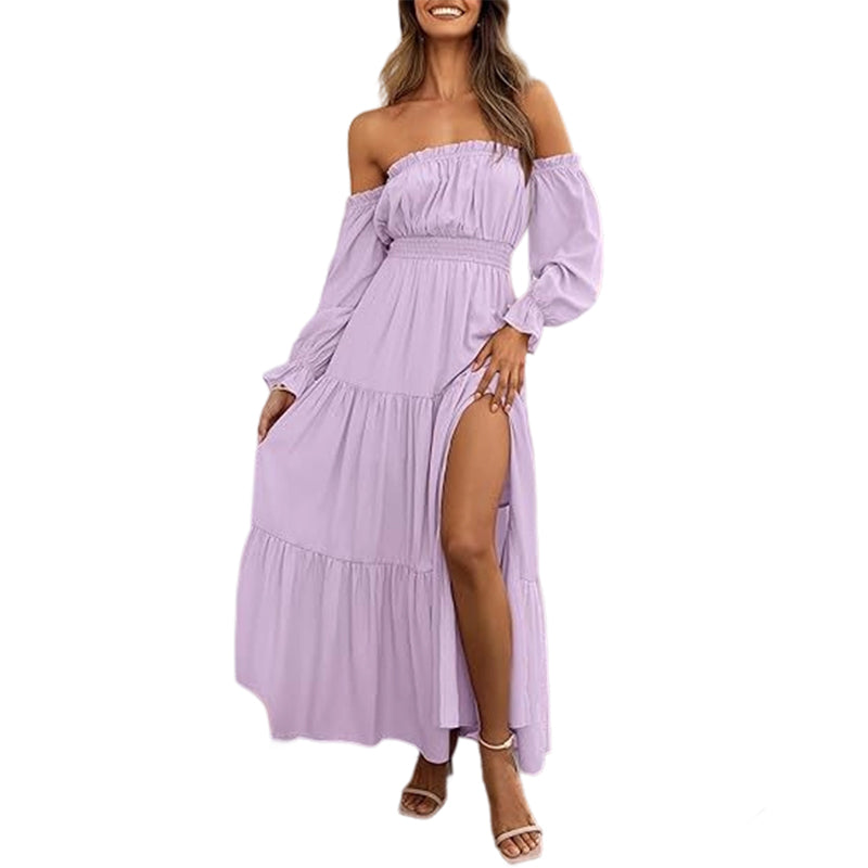 Robe femme à épaules dénudées et taille haute