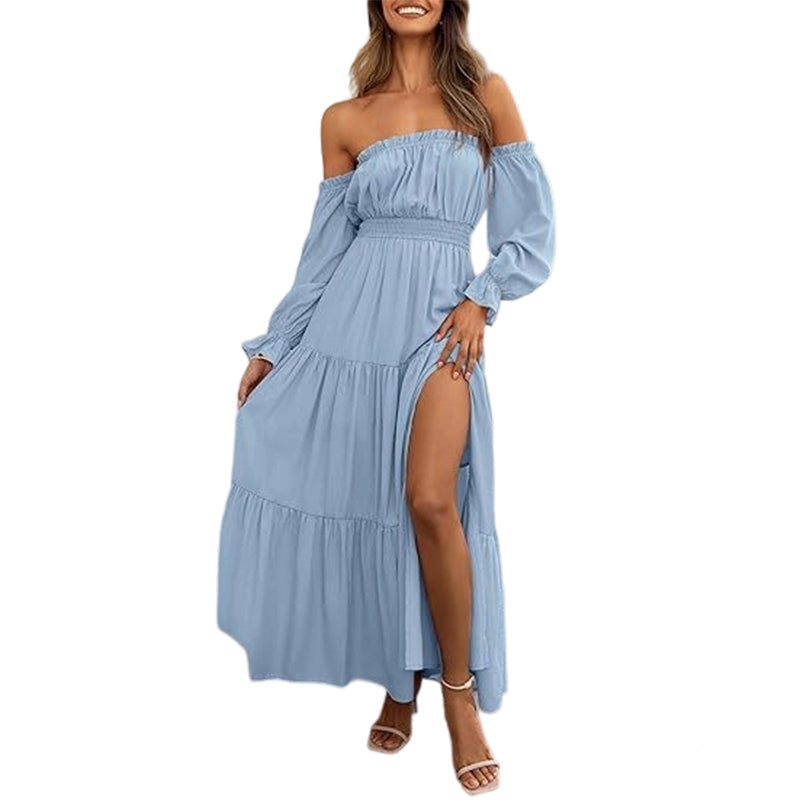 Robe femme à épaules dénudées et taille haute