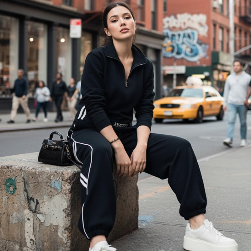 💃OFFRE SPÉCIALE - DÉJÀ TERMINÉ : 60 % DE RÉDUCTION🌸Ensemble de survêtement décontracté à demi-zip pour femme