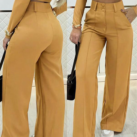 🌸DERNIER JOUR DE L'OFFRE SPÉCIALE - 60 % DE RÉDUCTION💕Pantalon taille haute à jambes larges pour femme, couleur unie