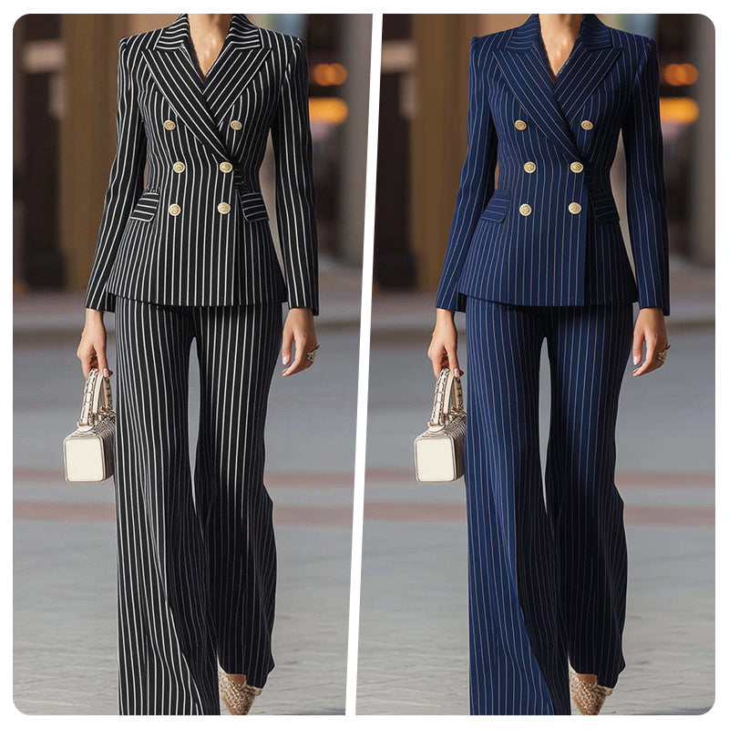 💼 50% DE RÉDUCTION ! ✨ Tailleur d’Autorité Moderne pour Femme – Costume à Rayures Princesse, Blazer Structuré & Pantalon Large Élégant 👖