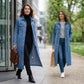 📢📢60 % de réduction !!⏰LIVRAISON GRATUITE⏰Manteau long en denim boutonné pour femme