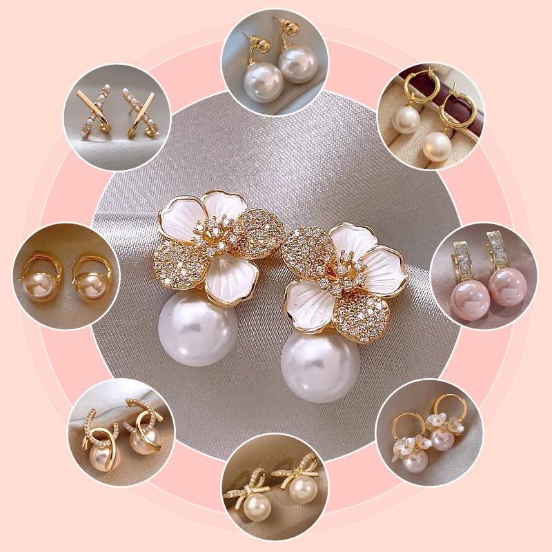 Boucle d'oreille perle classique française, élégante et simple