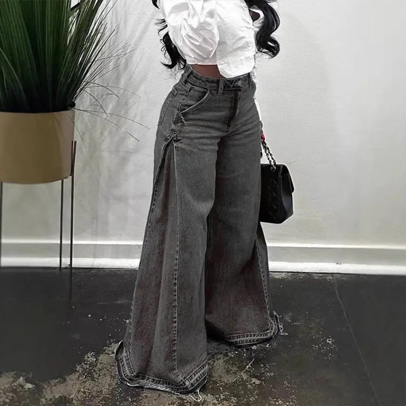 📢📢60 % de réduction !! ⏰Jean oversize à taille haute et jambes larges pour femme