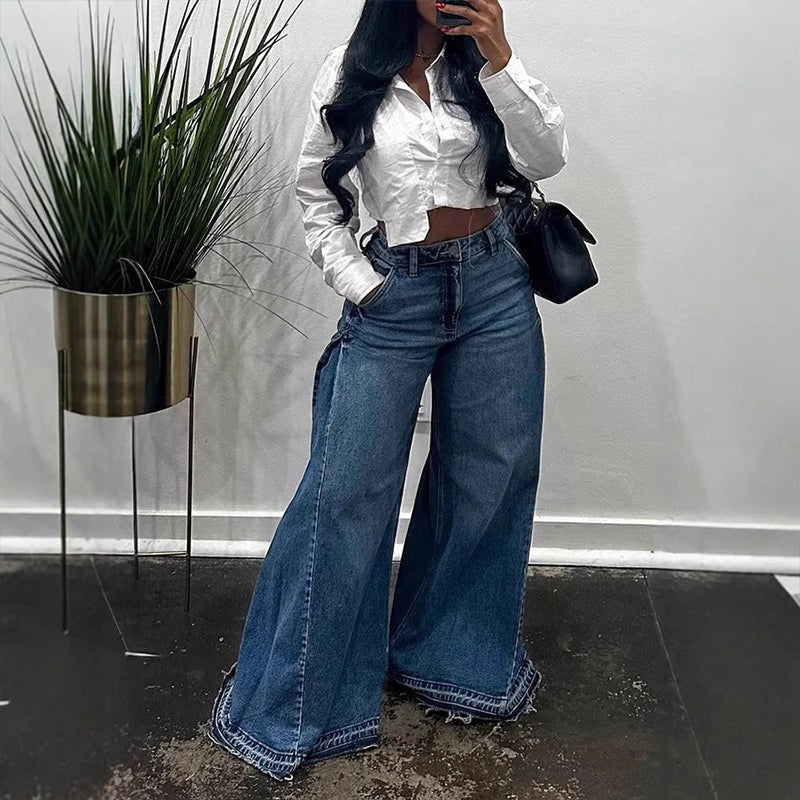 📢📢60 % de réduction !! ⏰Jean oversize à taille haute et jambes larges pour femme