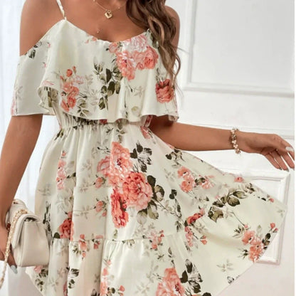 Robe bohème à imprimé floral et épaules dénudées pour femme