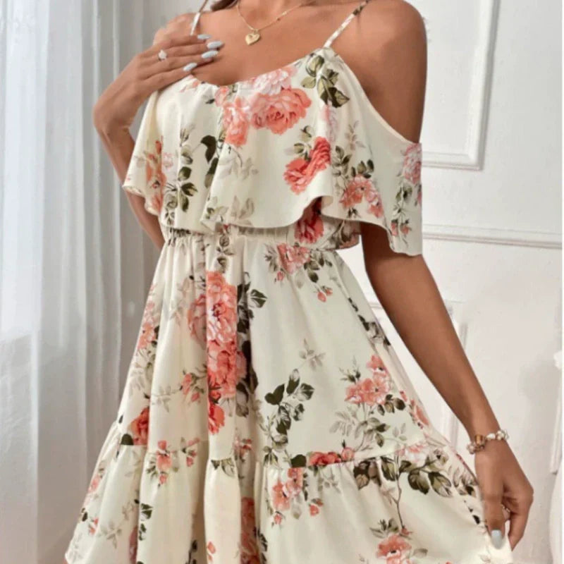 Robe bohème à imprimé floral et épaules dénudées pour femme