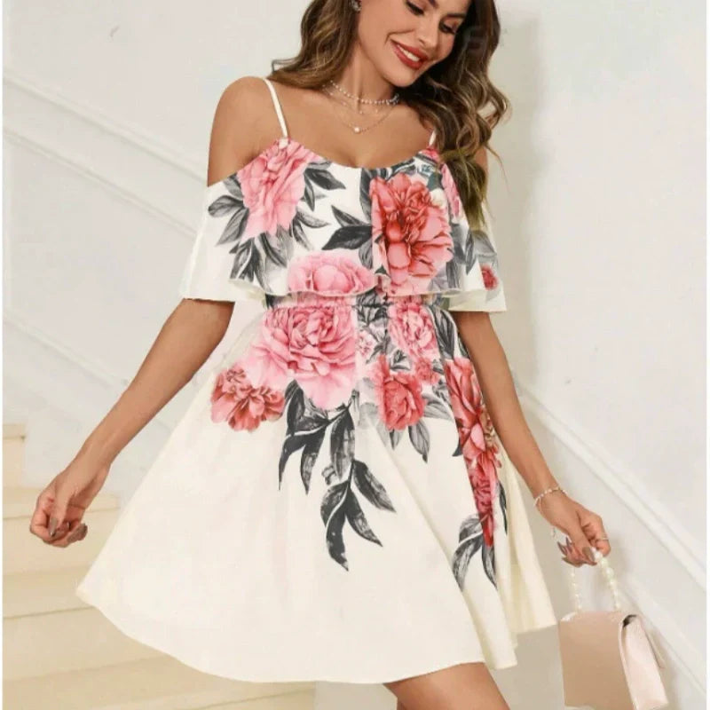 Robe bohème à imprimé floral et épaules dénudées pour femme