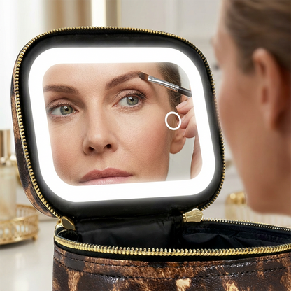 Trousse de maquillage de voyage avec miroir éclairé par LED