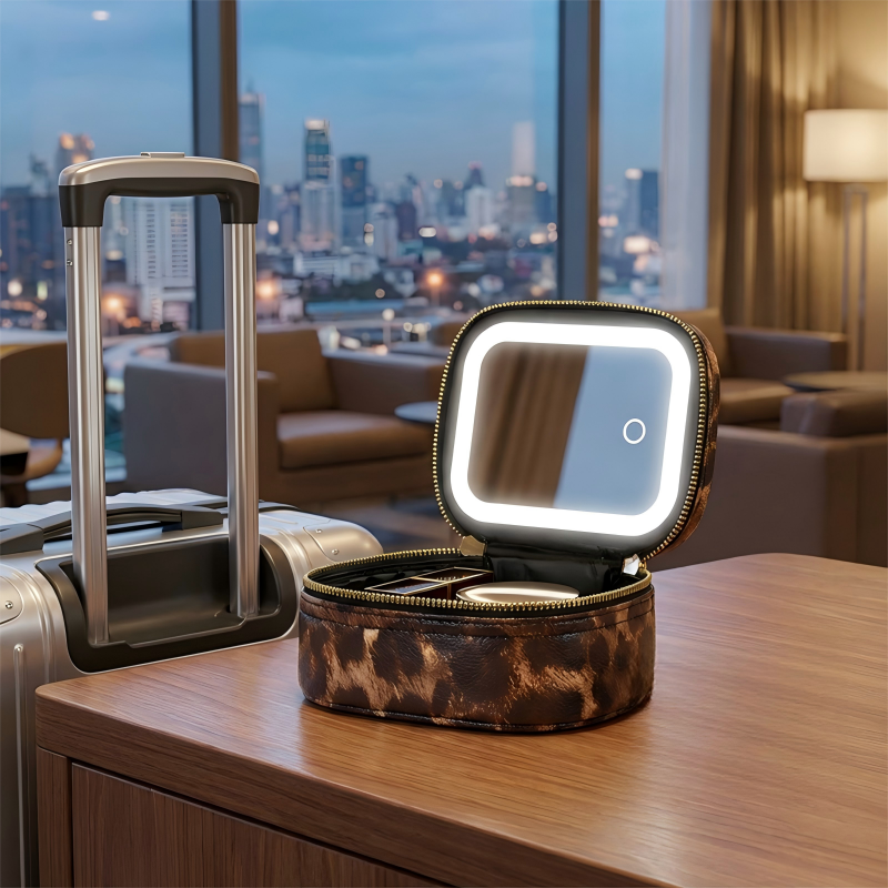 Trousse de maquillage de voyage avec miroir éclairé par LED