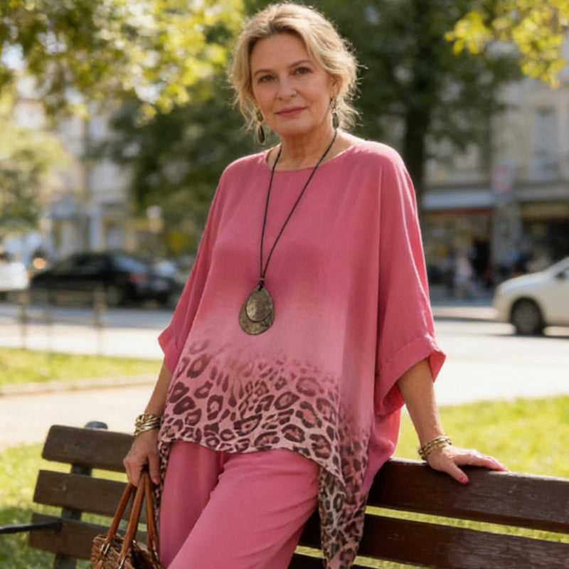 Ensemble 2 pièces imprimé léopard dégradé pour femme