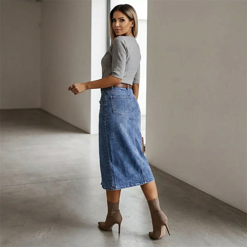 🔈🔈60 % DE RÉDUCTION MAINTENANT👗Jupe en jean taille haute boutonnée sur le devant