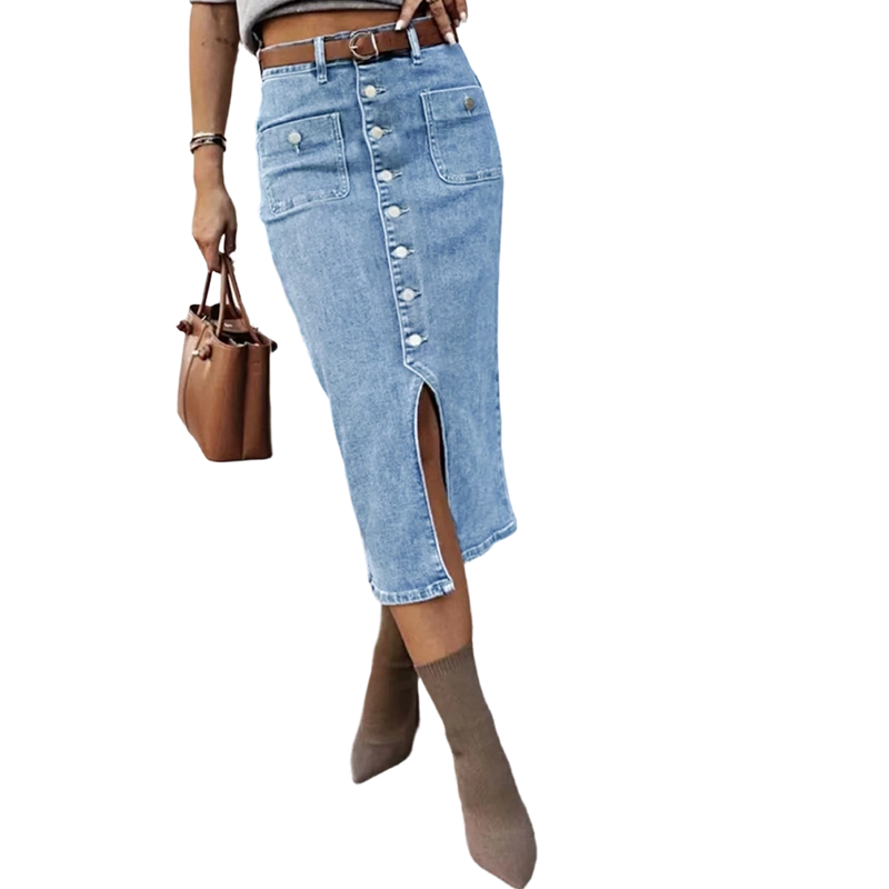 🔈🔈60 % DE RÉDUCTION MAINTENANT👗Jupe en jean taille haute boutonnée sur le devant
