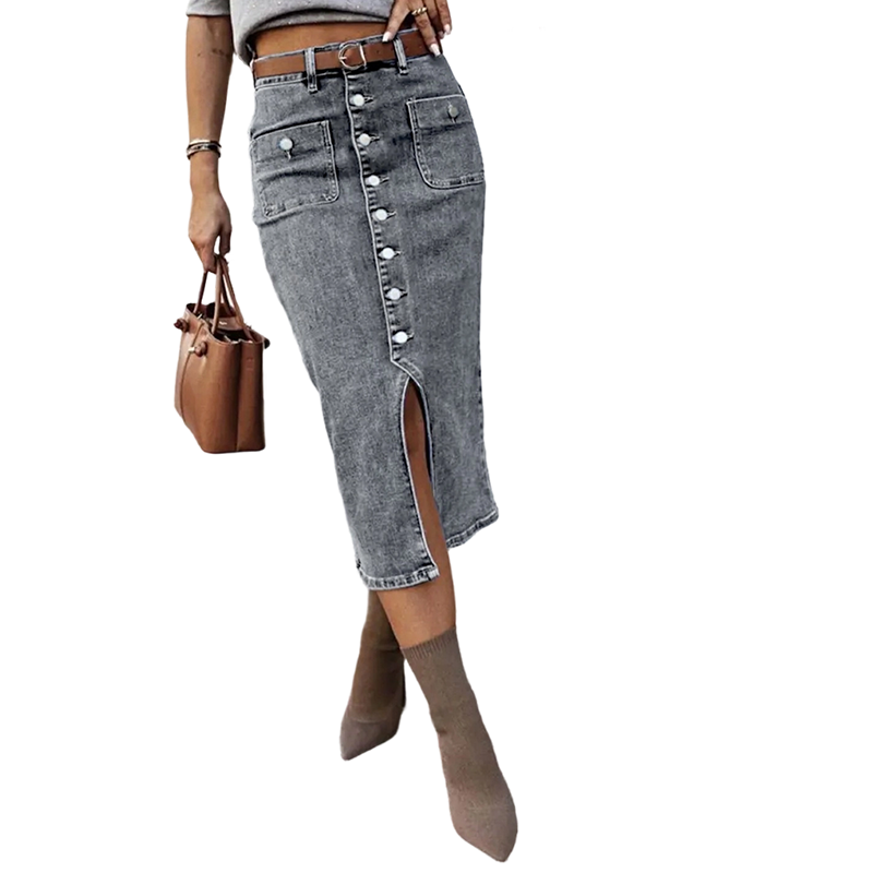 🔈🔈60 % DE RÉDUCTION MAINTENANT👗Jupe en jean taille haute boutonnée sur le devant