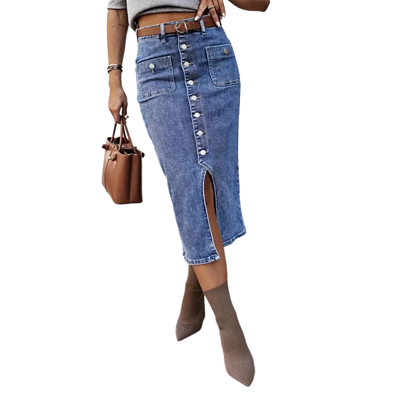🔈🔈60 % DE RÉDUCTION MAINTENANT👗Jupe en jean taille haute boutonnée sur le devant
