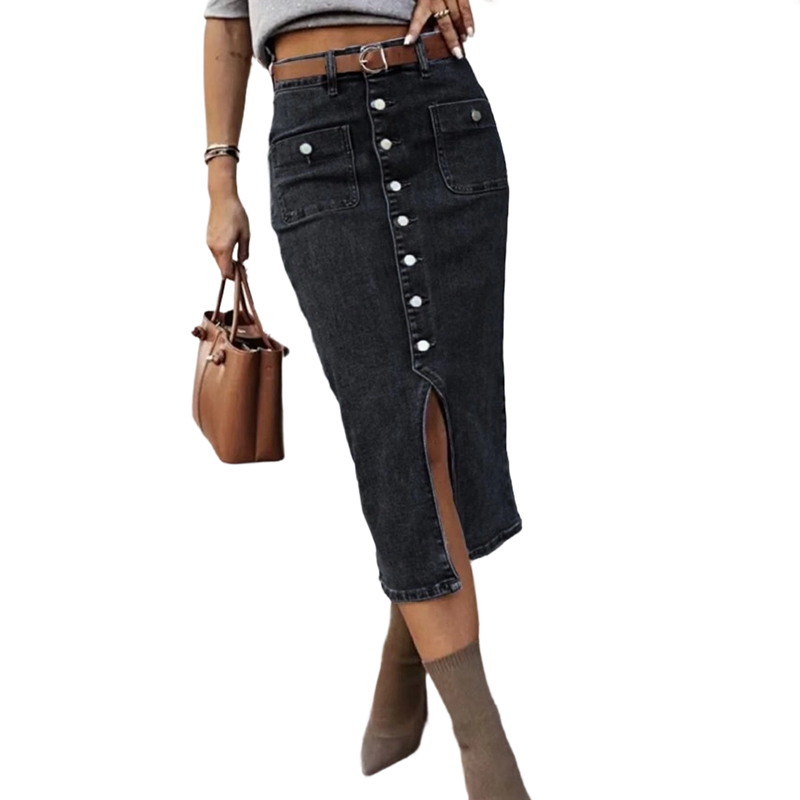 🔈🔈60 % DE RÉDUCTION MAINTENANT👗Jupe en jean taille haute boutonnée sur le devant