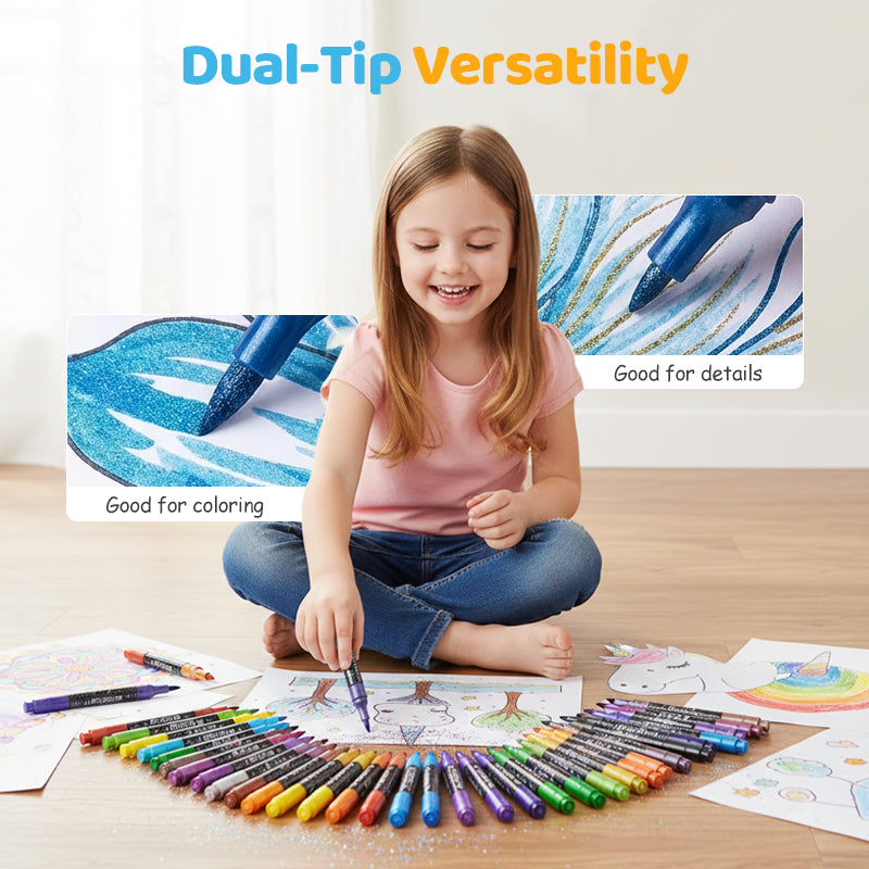 ✨ Nouveauté 2026 | 24 Marqueurs Pailletés Double-Pointe | Illuminez Vos Créations 🎨【-60%】