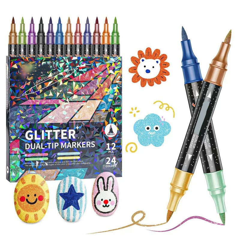 ✨ Nouveauté 2026 | 24 Marqueurs Pailletés Double-Pointe | Illuminez Vos Créations 🎨【-60%】