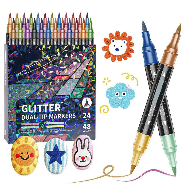 ✨ Nouveauté 2026 | 24 Marqueurs Pailletés Double-Pointe | Illuminez Vos Créations 🎨【-60%】