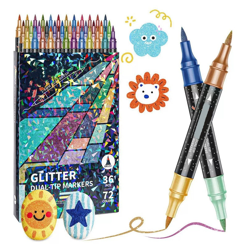 ✨ Nouveauté 2026 | 24 Marqueurs Pailletés Double-Pointe | Illuminez Vos Créations 🎨【-60%】
