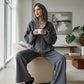 Ensemble sweat à capuche zippé pailleté et pantalon large pour femme