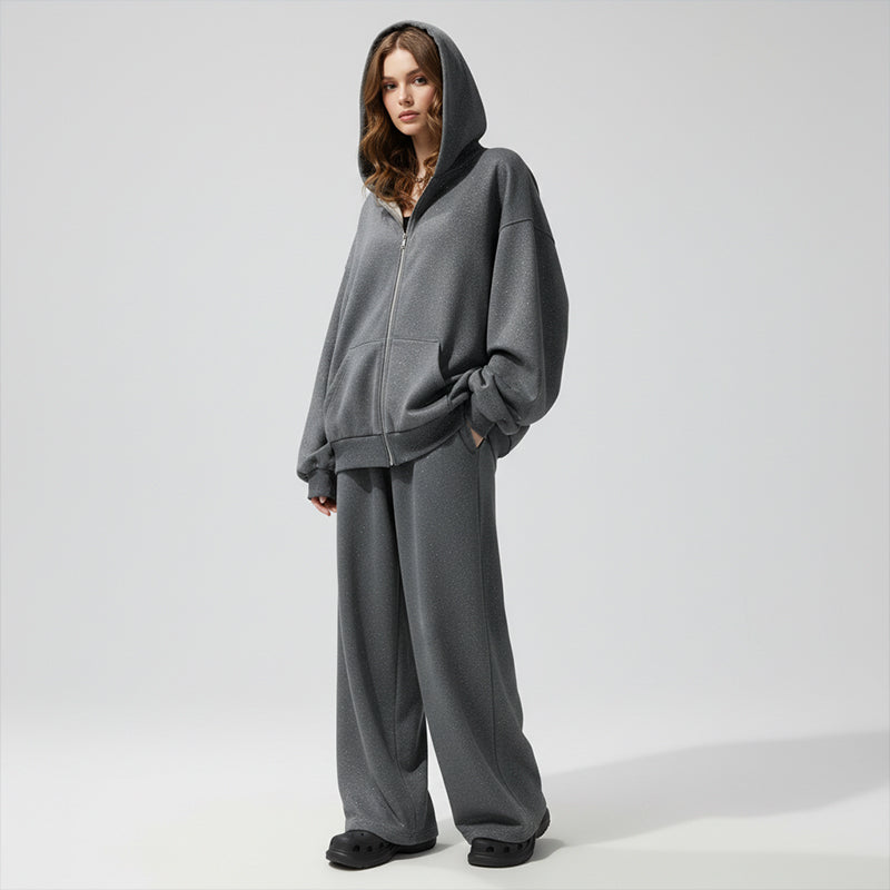 Ensemble sweat à capuche zippé pailleté et pantalon large pour femme