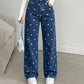 Pantalon large taille haute imprimé cœur