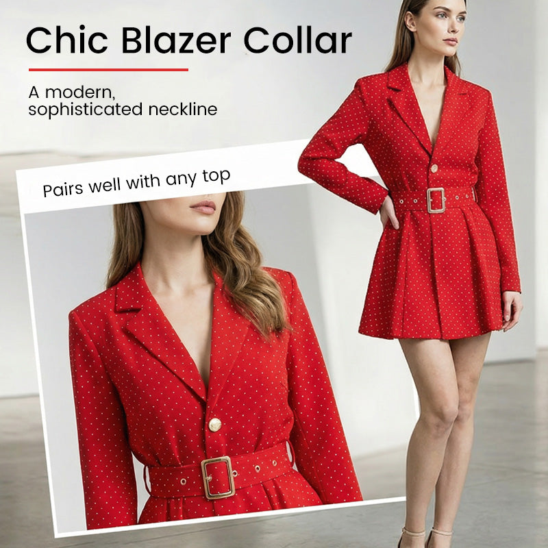 Robe blazer à col en V scintillante avec ceinture