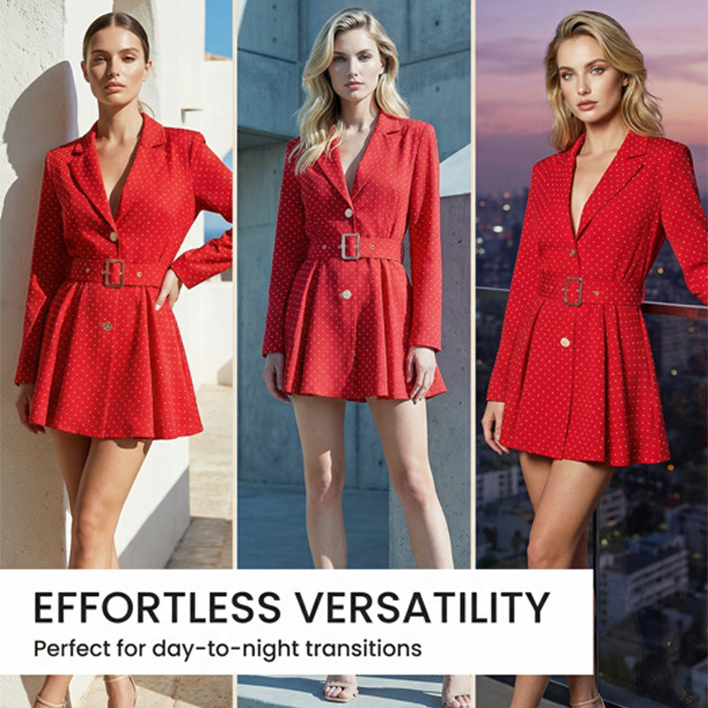 Robe blazer à col en V scintillante avec ceinture