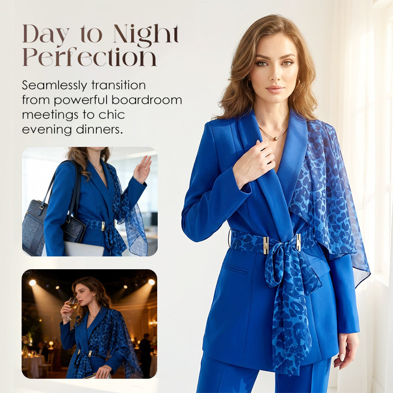 Ensemble blazer et pantalon à motif léopard pour femme