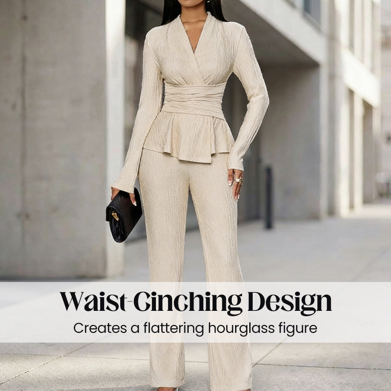 Ensemble 2 pièces pour femme avec haut à basque et pantalon