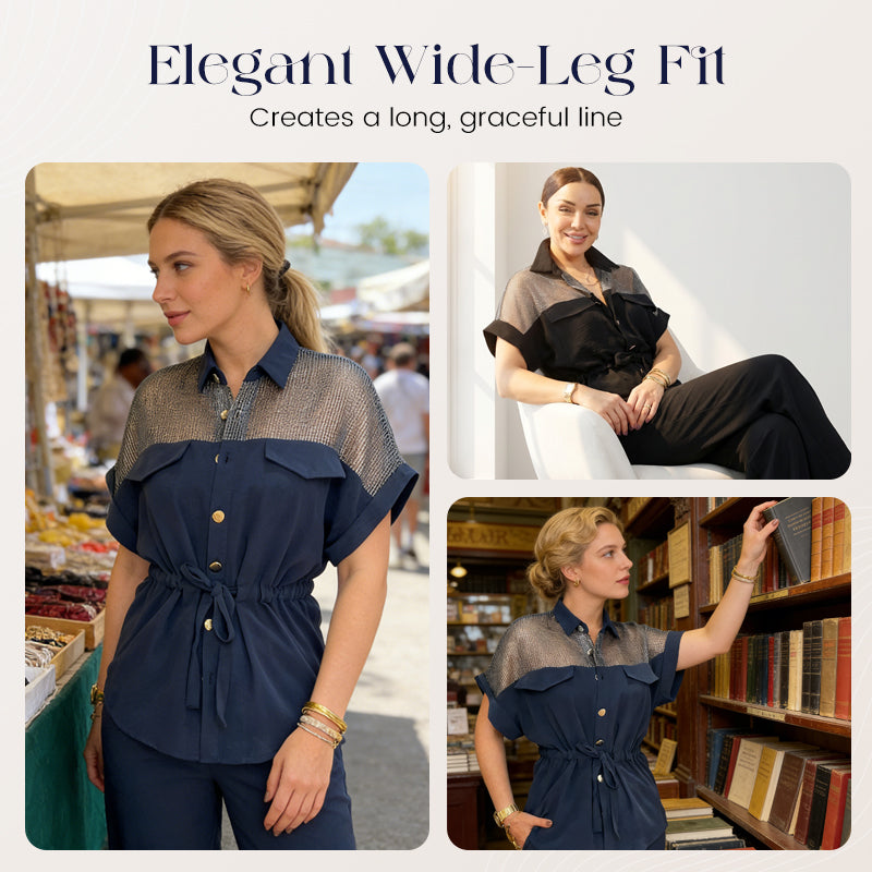 Ensemble 2 pièces pour femme : haut et pantalon en patchwork de maille