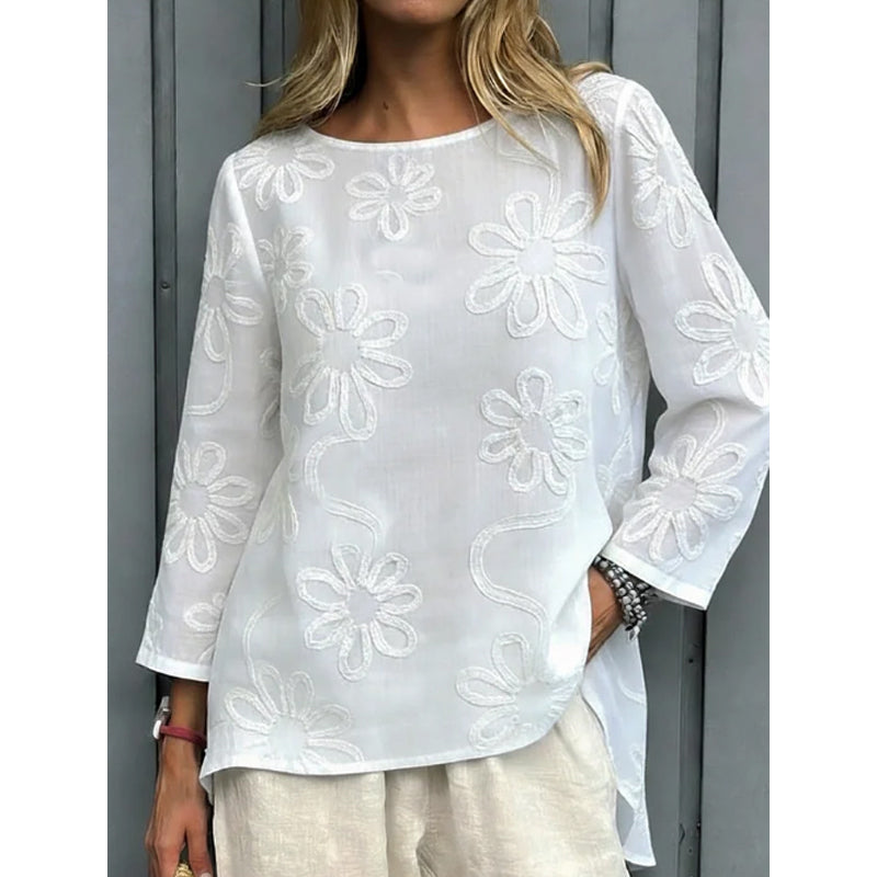 Blouse à manches longues brodée de fleurs pour femme