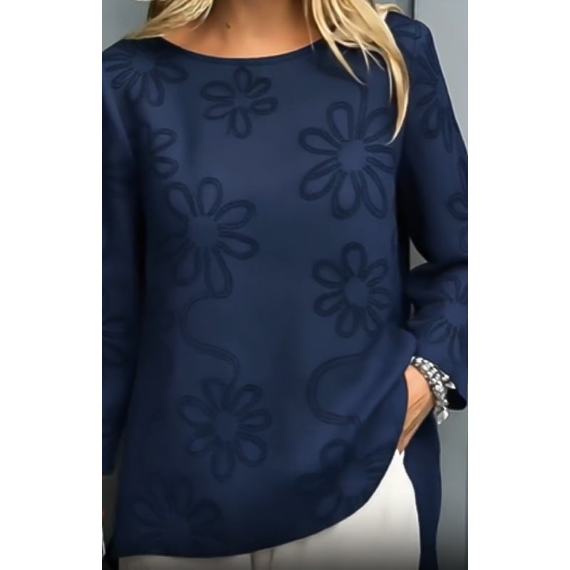 Blouse à manches longues brodée de fleurs pour femme