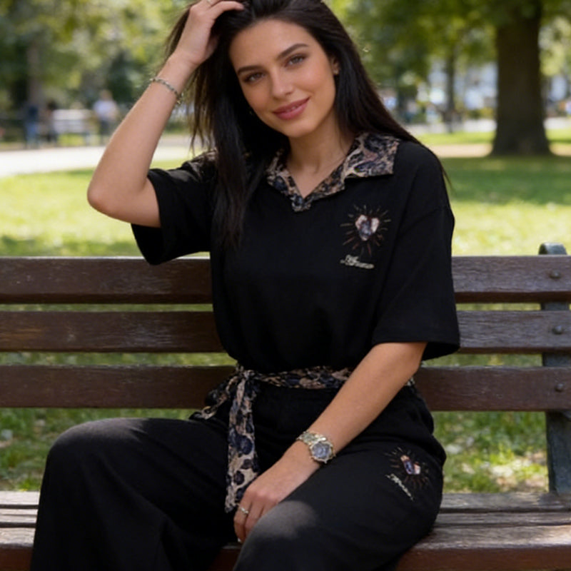 Ensemble 2 pièces décontracté pour femme : haut et pantalon