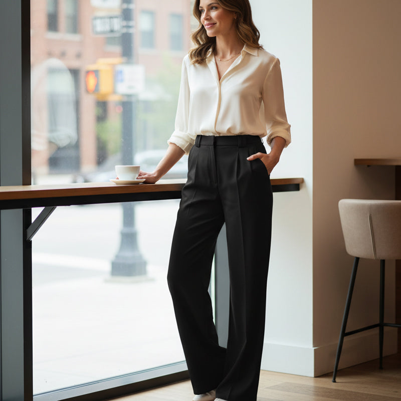 Pantalon de costume taille haute à jambes larges pour femme