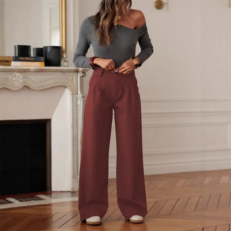 Pantalon de costume taille haute à jambes larges pour femme