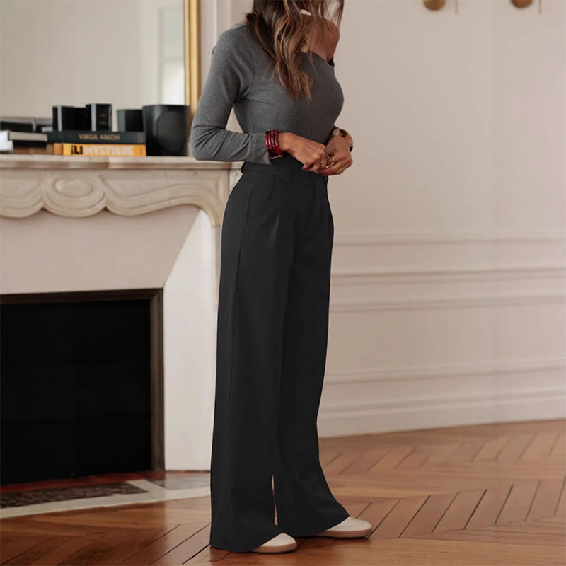 Pantalon de costume taille haute à jambes larges pour femme