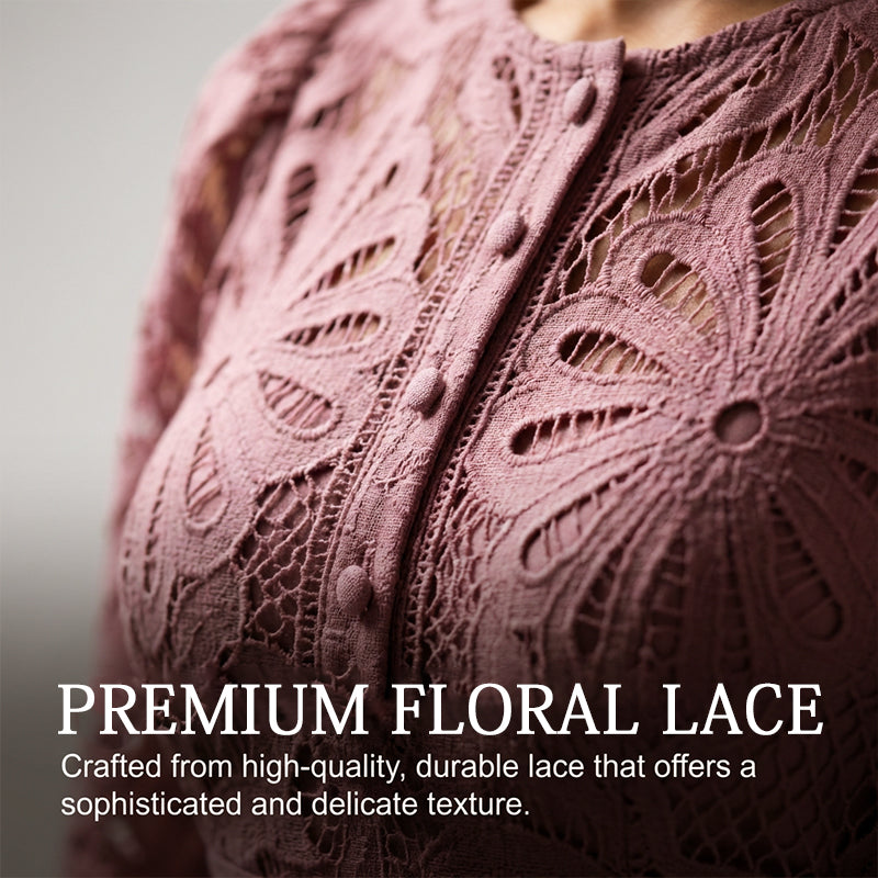 Robe de soirée à manches courtes et col rond en dentelle florale pour femme