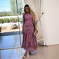 Robe de soirée à manches courtes et col rond en dentelle florale pour femme