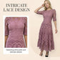 Robe de soirée à manches courtes et col rond en dentelle florale pour femme