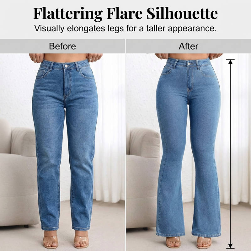 👖 50 % DE RÉDUCTION ! 💙 Jean stretch taille haute évasé pour femme – Coupe confortable, style rétro et tissu extensible 🌸