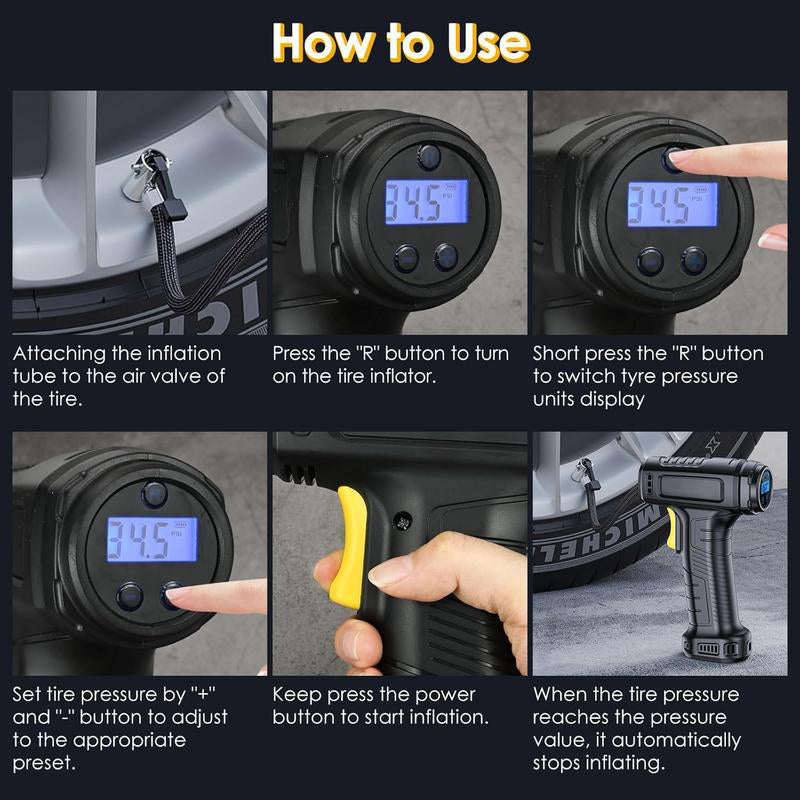 💎 55% DE RÉDUCTION💎 Compresseur d’Air Portable Sans Fil avec Affichage Numérique – Gonflage Rapide, Préréglage Intelligent & Lampe LED 🔋🚗