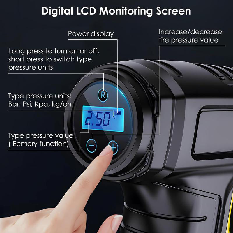 💎 55% DE RÉDUCTION💎 Compresseur d’Air Portable Sans Fil avec Affichage Numérique – Gonflage Rapide, Préréglage Intelligent & Lampe LED 🔋🚗