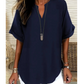 👚60 % DE RÉDUCTION ! 🔥Top ample à manches courtes tendance – Col en V cranté, ourlet asymétrique et tissu léger (5 couleurs, tailles S à 2XL) 🌸