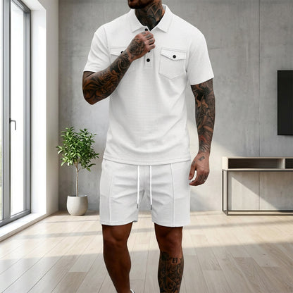 Ensemble 2 pièces pour homme : haut à manches courtes et short à cordon