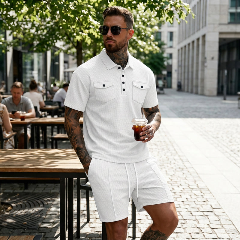 Ensemble 2 pièces pour homme : haut à manches courtes et short à cordon